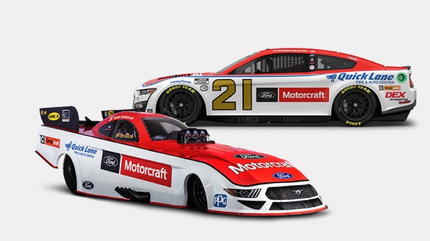 Two Motorcraft race cars.