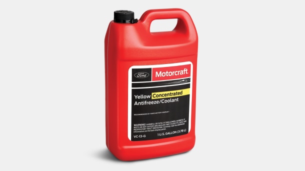 Red gallon jug of Motorcraft antifreeze/coolant.