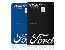 Dos tarjetas Visa® FordPass® Rewards en posición vertical