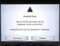 A SYNC® 3 screen showing an Android Auto notification.