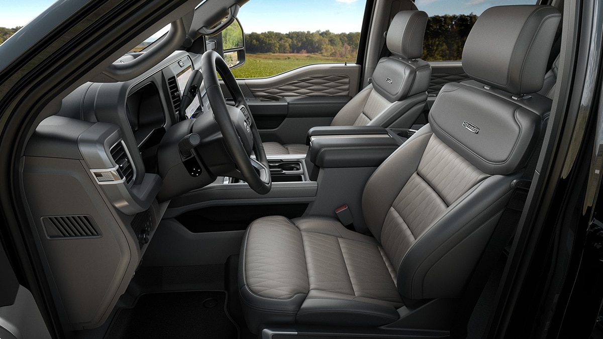 A driver’s side angle of the refined Super Duty® truck interior.