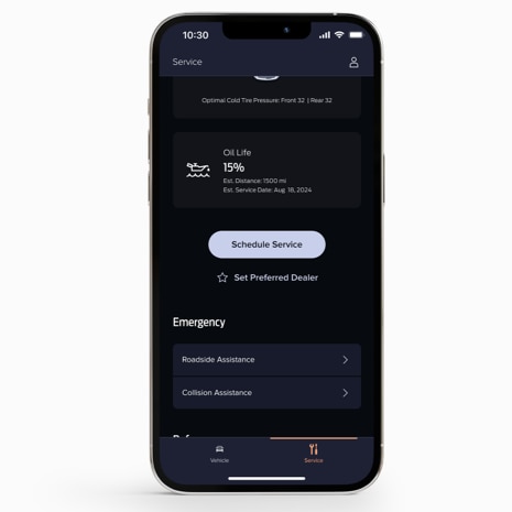 A smartphone displaying the Lincoln Way App showing the option for Roadside Assistance.