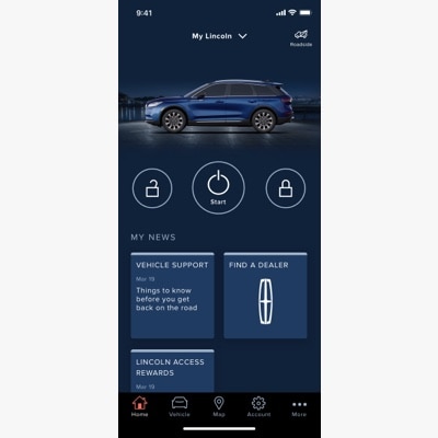 A vehicle information screen as seen on the Lincoln Way™ App